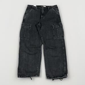 Levis 94 Baggy Cargo Pants Washed Black Denim High Rise Drawstring Hem Womens 31